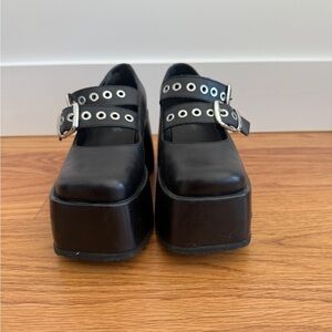Free People Black Platform Mary Jane Shoes with Double Grommet Straps